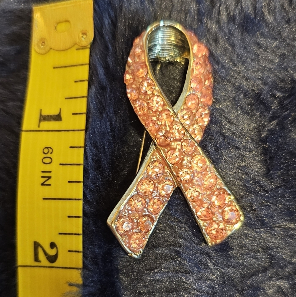 Silver Pink Rhinestone Ribbon Brooch Pin - Picture 2 of 4